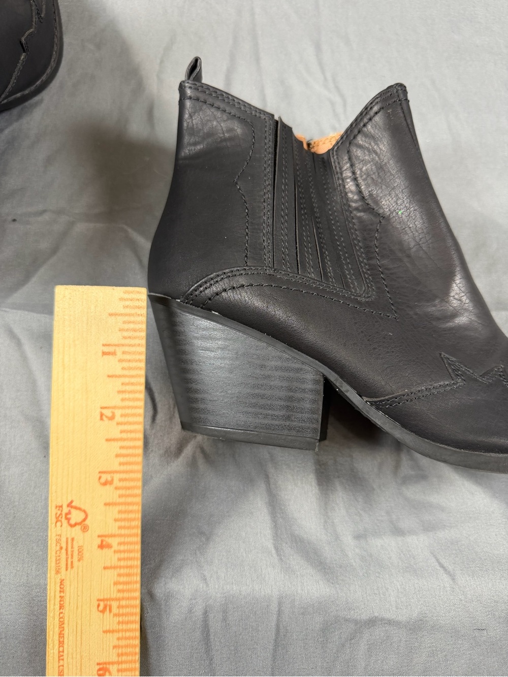 Indigo Black Leather Ankle Booties with Stacked Heel - Picture 6 of 7